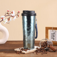 Cadeau d'affaires : Tasse à café en titane pur martelé effet cristal de glace 830 ml, grande capacité, bouteille d'eau en titane pour voyage en extérieur