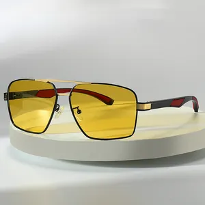 最新运动风格黄色镜片彩色铝太阳穴TAC夜间驾驶偏光夜视眼镜