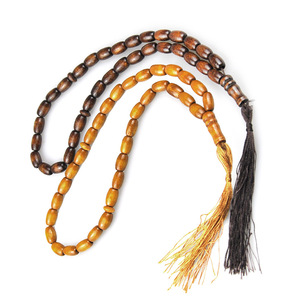 Vente en gros de 33 misbaha arabes du Moyen-Orient avec pompon, bracelet religieux unisexe en bois à perles elliptiques, bijoux de prière musulmans - Product Image 1