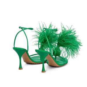 Moda estiva di marca di lusso con punta verde erba <span class=keywords><strong>tacchi</strong></span> alti svasati e sandali fatti a mano a punta tonda per calzature da donna - Product Image 4