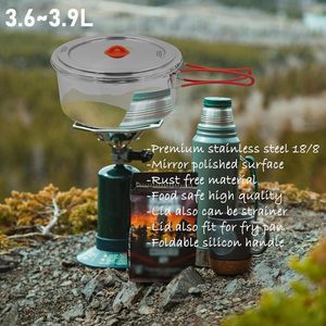 Juego de utensilios de cocina para acampar de acero inoxidable de gran capacidad, 11 piezas, compacto, 8,7 "x 8,7" x 5 ", Kit de cocina para exteriores, bolsa de transporte para hervidor - Product Image 4