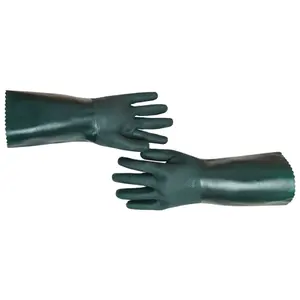 聚氯乙烯涂层支撑沙质针织衬里男式橡胶手套，12英寸手套，耐化学腐蚀，深绿色
