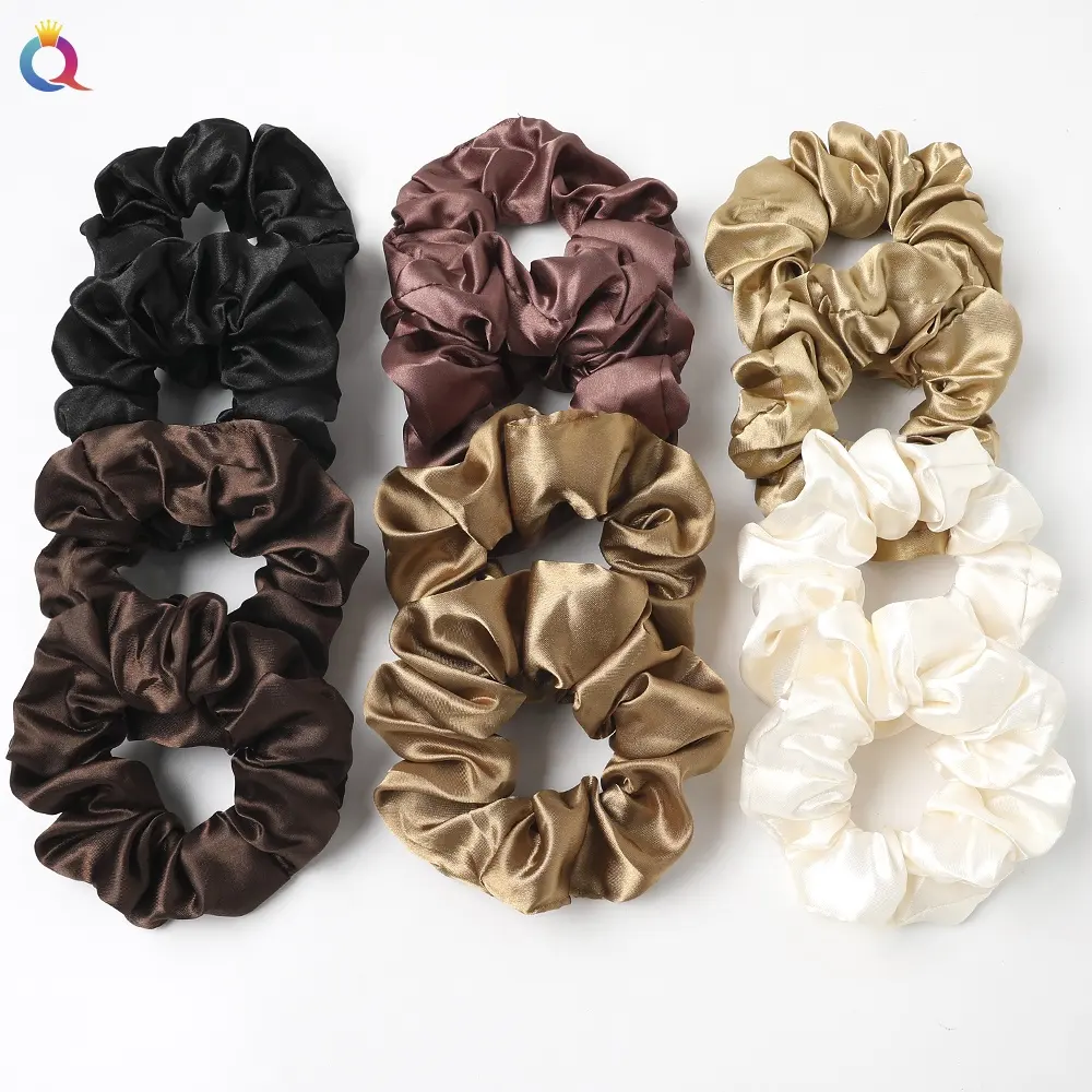 Customize Satin Scrunchies Solid Color Scrunchy Chouchou Girl Hair Band Ponytail Ties