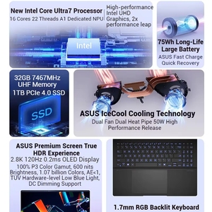 โน้ตบุ๊ค <span class=keywords><strong>Vivobook</strong></span> Pro15 Core <span class=keywords><strong>i7</strong></span> Ultra7 หน้าจอ OLED 2.8K 120Hz แรม 32GB DDR5 SSD 1TB Intel 12 11 สำหรับธุรกิจ พกพาสะดวก - Product Image 4