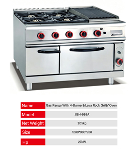 Fornello a Gas Commerciale a 4 Fuochi in Acciaio Inox 304 per Uso Alimentare con Forno, Griglia e Piastra, Indipendente per Ristoranti - Product Image 2