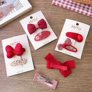 2024 2 pièces ensemble <span class=keywords><strong>rouge</strong></span> tissu Plaid arc brodé fleurs cerise pinces à cheveux pour fille mignon heureux doux épingle à cheveux Barrettes - Product Image 4