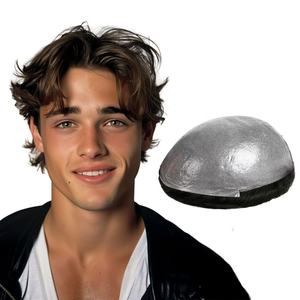 Prótesis Capilar de PU con Encaje Inyectado y Piel Fina, 100% Cabello Humano Remy Indio, Peluca para Hombre, 8"x10", Densidad Media-Ligera, Ondas de Agua, Reemplazo Capilar - Product Image 1