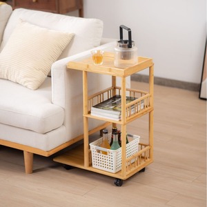 Carrito de té de madera de 3 niveles, mesa auxiliar móvil con ruedas para sala de estar, color madera natural - Product Image 2