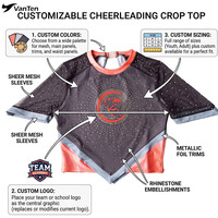 Haut court à manches courtes personnalisé pour filles, avec strass scintillants, pour la pratique du cheerleading, tenue d'entraînement pour les pom-pom girls