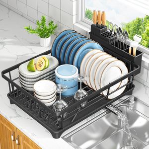 Égouttoir à vaisselle métallique de comptoir, design moderne et écologique, organisateur de vaisselle peu encombrant, porte-ustensiles amovible, rangement pour assiettes - Product Image 1
