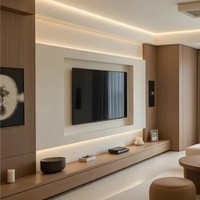 Meuble TV flottant moderne de luxe sur mesure, console multimédia à poser au sol, unité de divertissement en bois bicolore pour salon