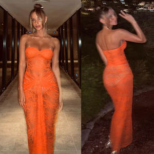 कस्टम लोगो ओम महिला मैक्सी पोशाक काले सेक्सी शुद्ध फूल लपेटें छाती लंबी कूल्हे स्कर्ट आस्तीन वाली महिला शाम स्लिम पोशाक - Product Image 3