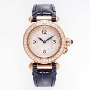 Reloj de Negocios Dorado para <span class=keywords><strong>Mujer</strong></span>, con Números Romanos, Cristal de Zafiro, Esfera con Detalles de Diamantes, Correa de Cuero, Lujoso Estilo Cartieres - Product Image 1