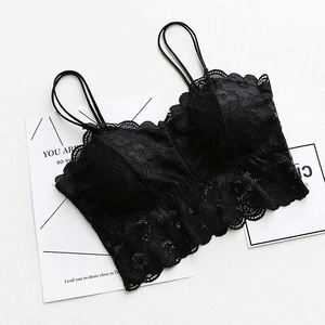 823 Women Floral Sweet Breathable Quick Dry <b>Woolen</b> Halter Neck Short Tank <b>Tops</b> Padded Chest Lace Bralette Front Logo Fitness - Product Image 5