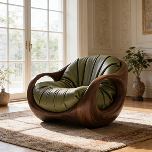 Poltrona Lounge Moderna di Lusso in Legno Massello e Pelle, Poltrona Relax Retrò in Pelle Cerata Verde, <span class=keywords><strong>Divano</strong></span> Singolo di <span class=keywords><strong>Design</strong></span> - Product Image 5