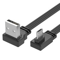Kabel Data USB-A ke Micro USB Silikon Pipih Model Elbow untuk Pengisian Daya Mobil, Dashcam, dengan Konduktor Tembaga Berlapis Timah untuk Transfer Data dan Pengisian Daya