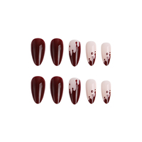 24 pièces de faux ongles en acrylique en forme d'amande, motif graffiti dessiné à la main, gouttes de sang rouge français, kit de pose complète, vente en gros d'articles de nail art