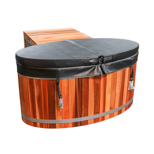 2025 Caisheng haute qualité extérieur 1 personne coquille de cèdre rouge ovale baignoire plongeante froide avec PU noir isolation couverture caisse en bois - Product Image 1