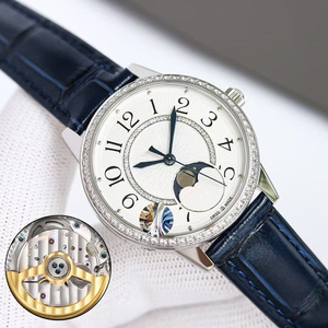 Reloj de Diseño para Mujer 2026, Correa de Cuero Azul, Caja con Moissanita, Esfera con Fase Lunar, Cristal de Zafiro, Reloj de Alta Gama Resistente al Agua - Product Image 2
