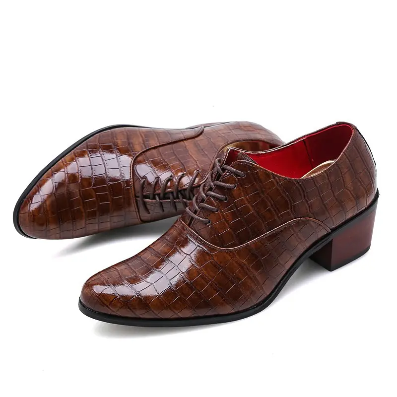 Hot Sale Crocodile Men's Formal Leather Brown Men High Heel Loafers Fashion Casual Dress Shoes Zapatos Hombre 2022