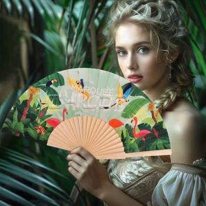Promotion <b>Gift</b> Custom Print Painted Reusable Wooden Hand Held Fan for Home Decor - Product Image 1