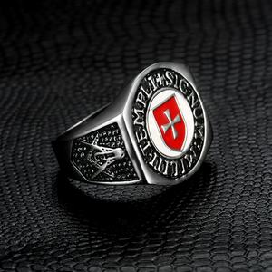 Anillo Masónico de Acero Inoxidable Sólido e Impermeable, Hecho a Medida, con Cruz de los Caballeros Templarios y Esmalte Rojo y Blanco Turco, para Joyería de Fiesta - Product Image 3