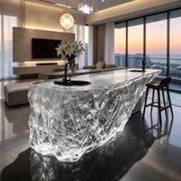 Table d'îlot Juyuan en acrylique haut de gamme sur mesure, pièce d'art transparente en cristal de glace pour la décoration de villas, cuisines, hôtels et salles d'exposition
