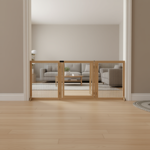 Barrière de sécurité pour animaux de compagnie en bois naturel à 6 panneaux pliables avec pieds de support, utilisation en intérieur - Product Image 2