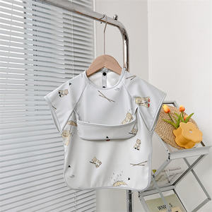 Baberos de manga corta para bebé, Baberos impermeables para la dentición, con estampado de <span class=keywords><strong>Saliva</strong></span>, bolsillo, ropa multiusos - Product Image 3