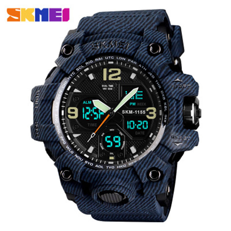 Fashion Design Skmei 1155 Analog Digital Display Watch for Men Reloj Rubber  Strap Water Resistant Hand Wrist Watch