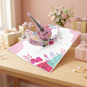 Tarjeta Pop-up 3D Hecha a Mano y Personalizada, Estilo Guitarra Rosa, para San Valentín o Acción de Gracias, Manualidades de Papel, Superventas al por Mayor - Product Image 3