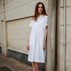 Vestido Midi Blanco de Verano para Mujer, Manga Corta, Holgado, Estilo Camisero, Transpirable, <span class=keywords><strong>Ropa</strong></span> Formal para Mujer - Product Image 2