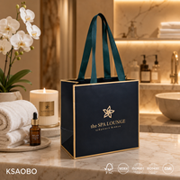 Sac en papier personnalisé de luxe avec ensemble de sacs en plastique pour cosmétiques, sac de shopping orange avec poignée en ruban de satin pour boutique, vente en gros