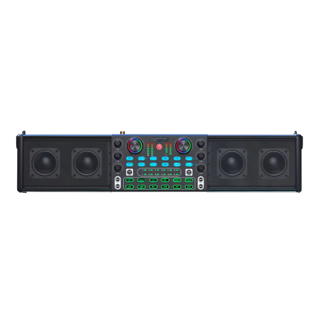 SY202 All-in-One Audio Sound Card with Four Speakers Double Shock Film for Family KTV Singing & Recording Computers Cellphones