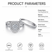 Ensemble de mariage en argent sterling 925 avec bague de fiançailles double halo ronde brillante de 0,5 ct pour femme, bagues empilables pour mariage