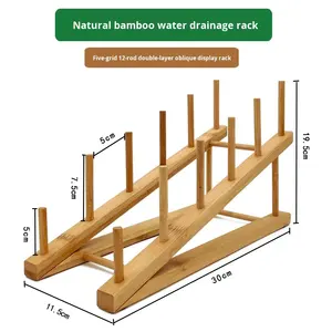 Estante <span class=keywords><strong>de</strong></span> Almacenamiento Doble <span class=keywords><strong>de</strong></span> Bambú para Cocina, Organizador <span class=keywords><strong>de</strong></span> Gabinetes para <span class=keywords><strong>Platos</strong></span>, Tazones, Tazas, Libros, Tapas, Tablas <span class=keywords><strong>de</strong></span> Cortar, <span class=keywords><strong>Escurridor</strong></span> - Product Image 4