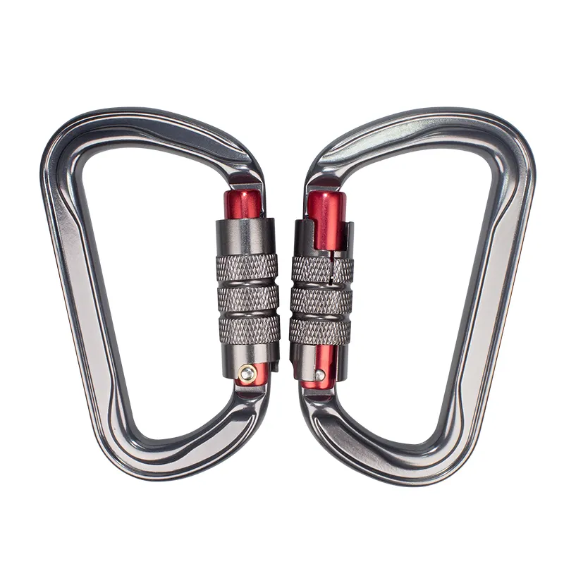 Kait Carabiner 30kn Kualitas Bagus Aktivitas Kait Carabiner Aluminium Sekrup Bentuk D untuk Mengunci Memanjat