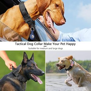 Adjustable Training Nylon <b>Dog</b> Collar with Control Handle and Heavy Metal Buckle, Patches and Airtags Case - Product Image 3