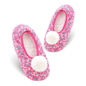 Calcetines <span class=keywords><strong>de</strong></span> pantuflas para mujer Cozy Warm Pom-Pom con pinzas-House Soft Sole Fluffy Sherpa Slipper Socks - Product Image 1