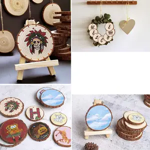 天然木のスライス-芸術のための穴の木製の円が付いている30個のクラフト未完成の木製キットクリスマスの装飾品DIY工芸品