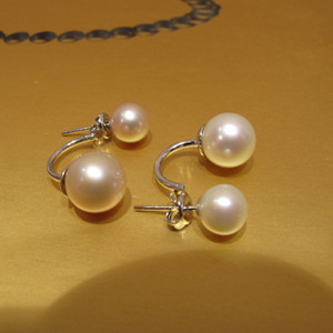 Boucles d'oreilles A-Lian en perles d'eau douce 9-10 mm, qualité AAA, double perle, style coréen, crochet en argent 925 - Product Image 2