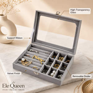 Custom Logo Velvet Square Jewelry Organizer Box with Glass Lid Snap Closure Multi Slot <b>Storage</b> for <b>Rings</b> Earring jewelry <b>storage</b> - Product Image 3