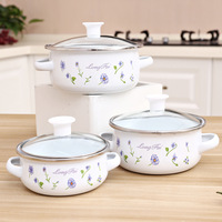 Ensemble de casseroles en émail à motifs floraux personnalisés, 3 pièces, ustensiles de cuisine en métal, commande minimum de 100 pièces pour le camping
