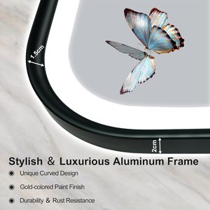 CF Black Gold Metal <strong>Frame</strong> Anti-Fog Stepless Dimmable 3 Colors Temperature Frontlit Backlit LED Vanity Makeup Bathroom Mirror - Product Image 2