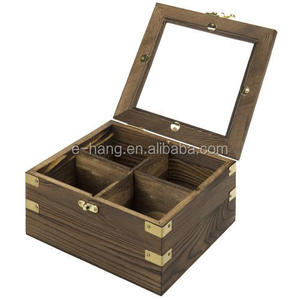 OEM Vintage Dark <strong>Brown</strong> Burnt Wood Tea Bag <strong>Storage</strong> <strong>Box</strong> with Lid Tea Boxes 4 compartment Wooden Tea <strong>Storage</strong> Organizer Tin <strong>Box</strong> - Product Image 3