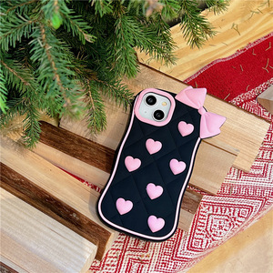 ซูมอร์น เคสโทรศัพท์รูปหัวใจสามมิติสีดำ พร้อมโบว์ เหมาะสำหรับ iPhone 15 16 Pro Max และเคสซิลิโคนป้องกัน - Product Image 4