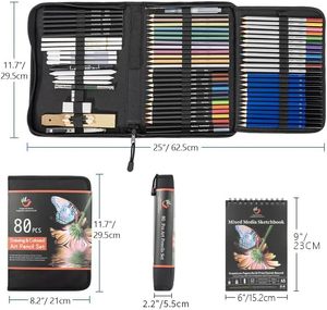 HB 80-Pack Art Pencil <span class=keywords><strong>Set</strong></span> Libro de colorear de bocetos de 3 colores Incluye lápices de colores metálicos a base de aceite de acuarela de grafito - Product Image 1