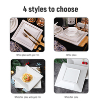 Groothandel Zuiver Wit Gouden Rand Bone China Noord-Europees Dessert Vierkant Bord Fruit Salade Steak Bord Schaal voor Hotel Restaurant