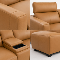 Canapé d'angle moderne en cuir extensible avec repose-têtes réglables, structure en bois et console centrale