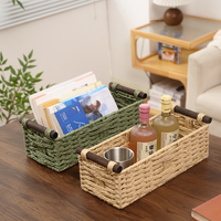 Panier de rangement en osier tressé, bac rectangulaire avec poignée en bois, imitation rotin, fait main, décoratif, pour comptoir, papier toilette